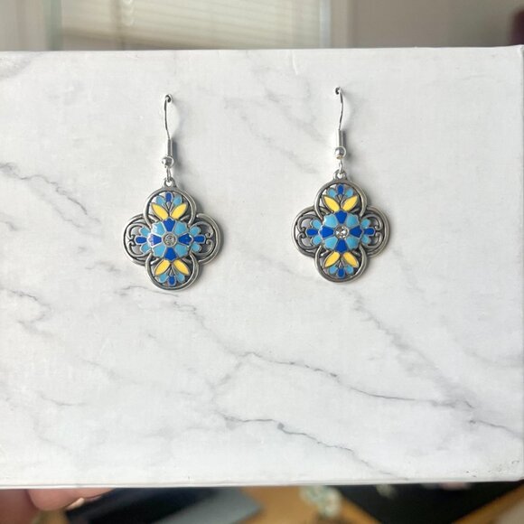 Brighton Bella Limone Blue and Yellow Fleur de Lis Pendant Earrings - Picture 3 of 3